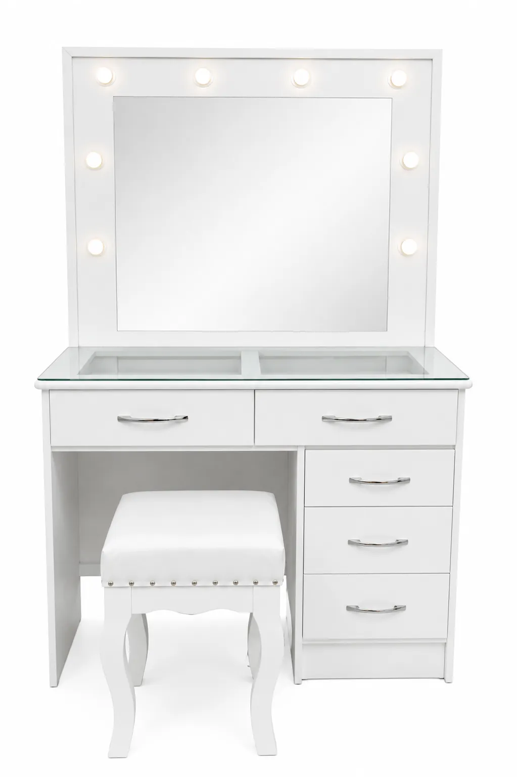 TOHALET CHICO COLOR BLANCO CON FOCO Y MESA DE VIDRIO