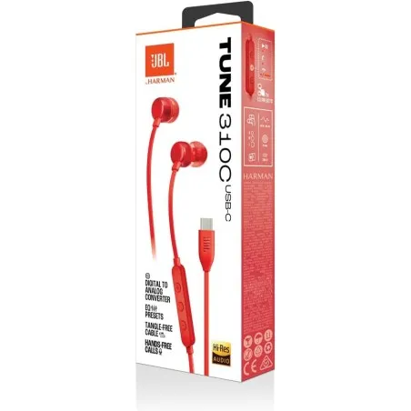 AURICULAR JBL T310 USB-C ROJO