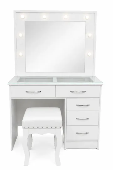 TOHALET CHICO COLOR BLANCO CON FOCO Y MESA DE VIDRIO
