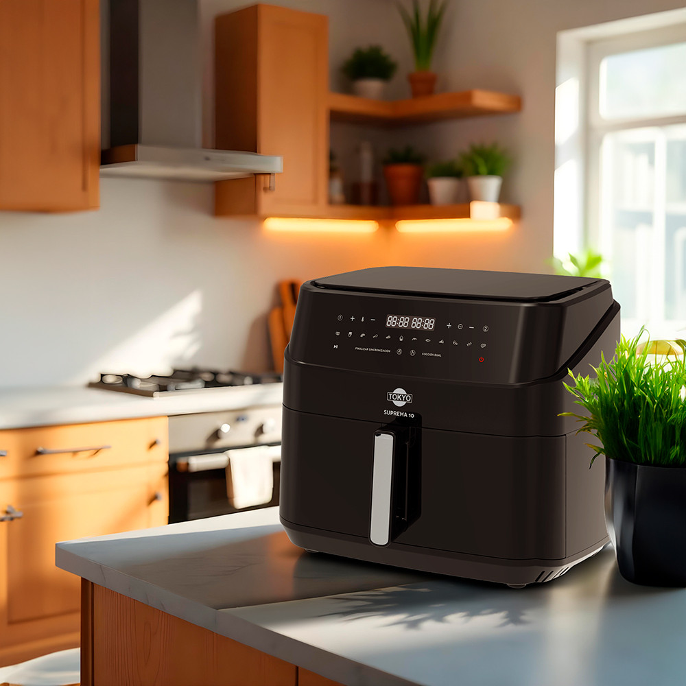 AIR FRYER TOKYO SUPREMA 10LTS DOBLE CANASTA C/DIVISOR EXTRAIBLE 200°C 2400W, imagen 3