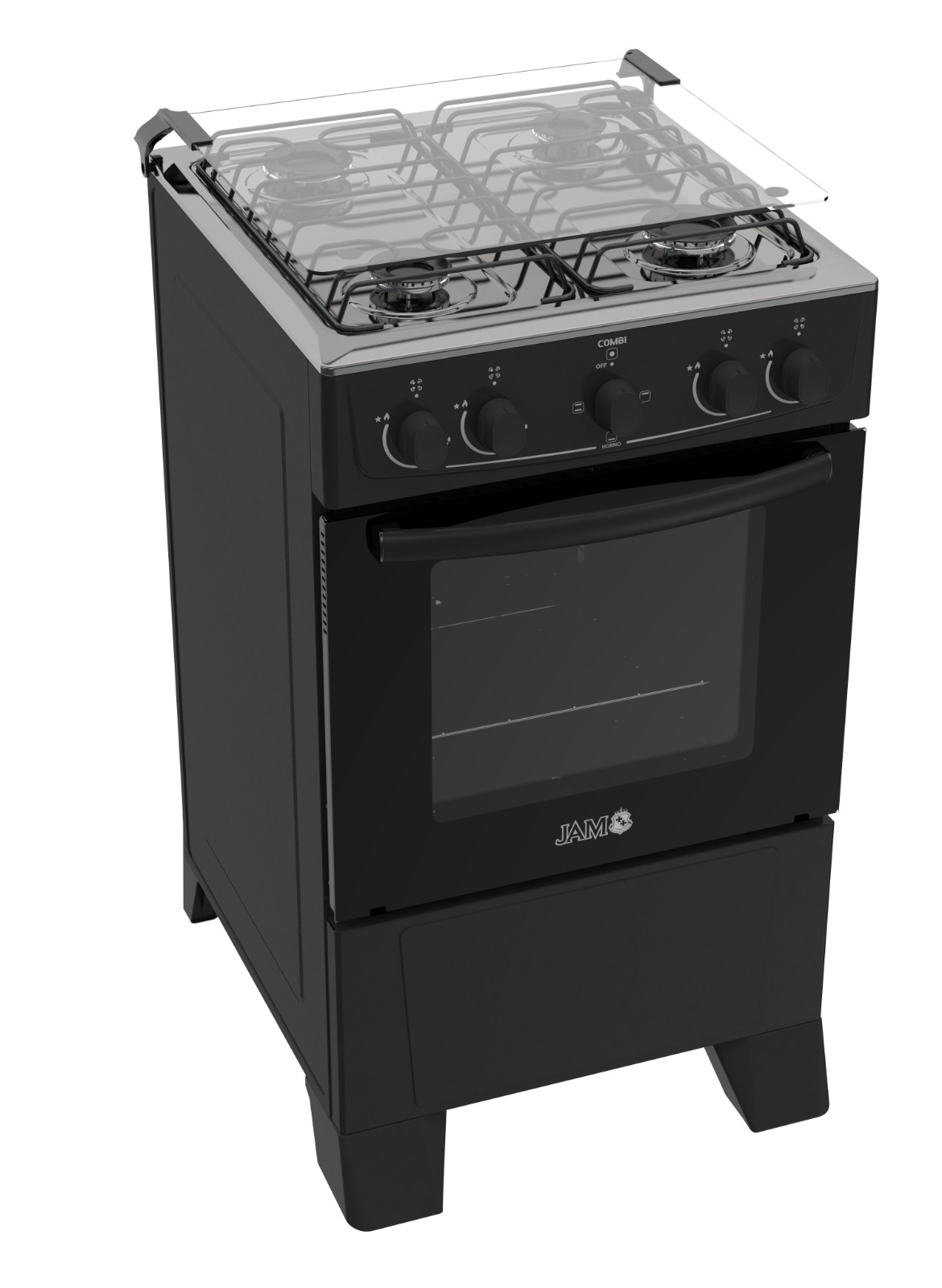COCINA A GAS JAM COMBI 4H CON HORNO ELECTRICO COLOR NEGRO